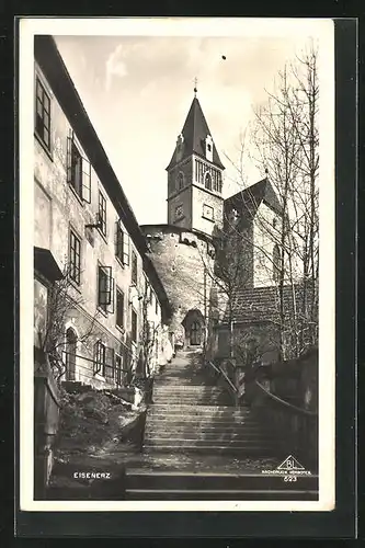 AK Eisenerz, Treppenaufgang zur Pfarrkirche