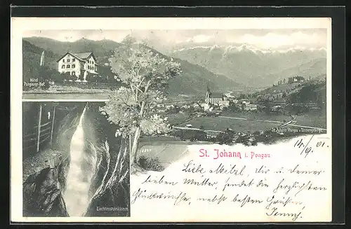 AK St. Johann i. Pg., Hotel Pongauer Hof, Liechtensteinklamm, Panorama