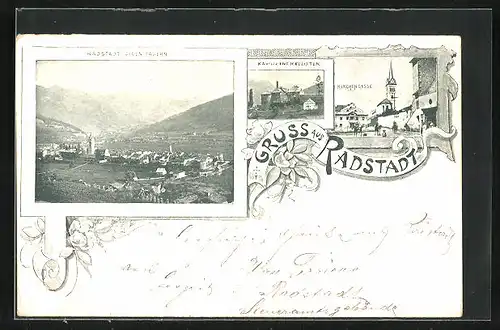 AK Radstadt, Kirchengasse, Kapuzinerkloster, Ortsansicht gegen Tauern