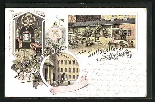 Lithographie Salzburg, Gasthaus Stiftskellerei, Haydn Stübel