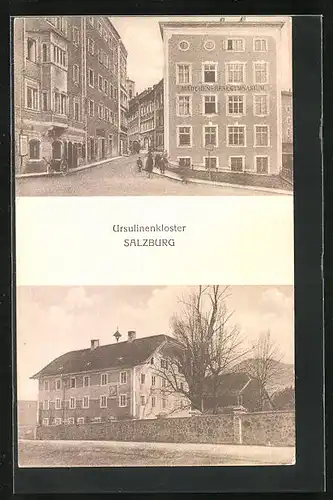 AK Salzburg, Ursulinenkloster, Strassenpartie mit Mädchen-Realgymnasium