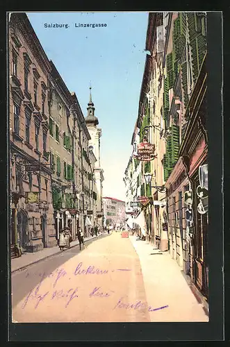 AK Salzburg, Linzergasse mit Geschäften