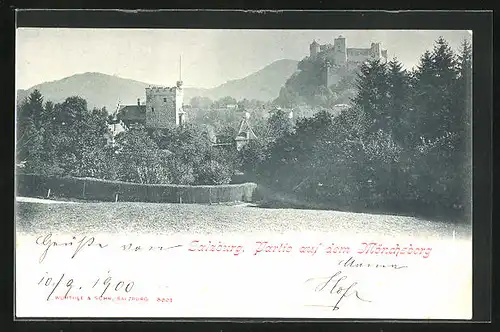 AK Salzburg, Partie auf dem Mönchsberg mit Blick zur Burg