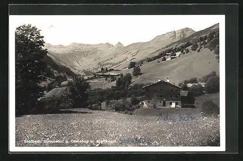 AK Saalbach, Gasthaus Simonshof gegen Gamshag und Staffkogel