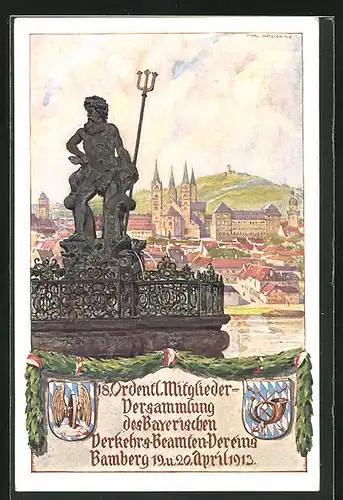 Künstler-AK Bamberg, 18. Ordentl. Mitglieder-Versammlung des Bayerischen Verkehrs-Beamten-Vereins 1913, PP 27 C 92