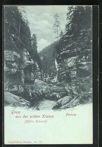 Mondschein-AK Herrnskretschen / Hrensko, Festung in der wilden Klamm