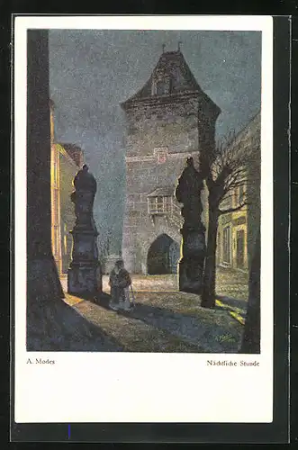 Künstler-AK Saaz, Strassenpartie am Priestertor