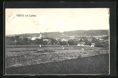 AK Trsice od. Lipnan, Panorama mit Kirche