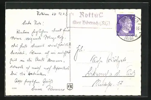 AK mit Landpoststempel Rottum über Biberach (Riss)