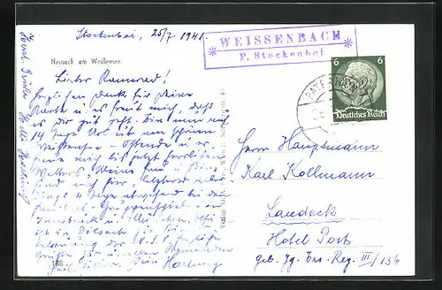 AK mit Landpoststempel Weissenbach P. Stockenboi