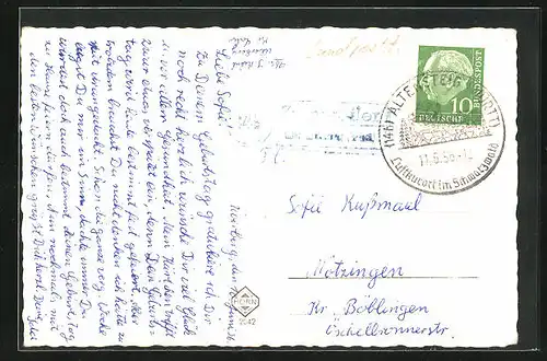 AK mit Landpoststempel Zumweiler über Altensteig (Württ.)