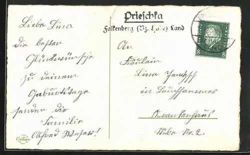 AK mit Landpoststempel Prieschka Falkenberg (Bz. Halle) Land