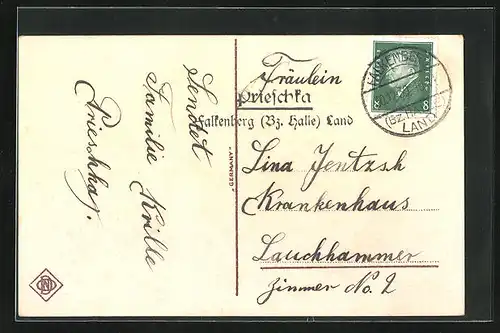 AK mit Landpoststempel Prieschka Falkenberg (Bz. Halle) Land