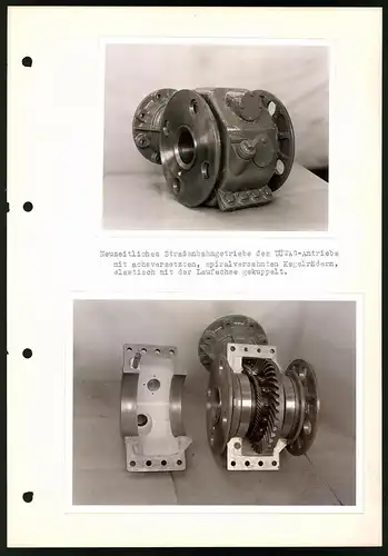 2 Fotografien Strassenbahngetriebe DÜWAG-Antrieb elastisch mit der Laufachse gekuppelt, Industrie-Werke Karlsruhe