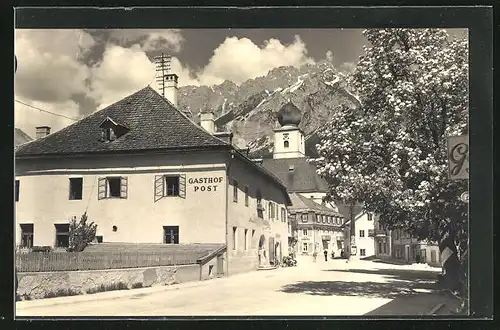 AK Gröbming, Gasthaus Post, Strassenpartie