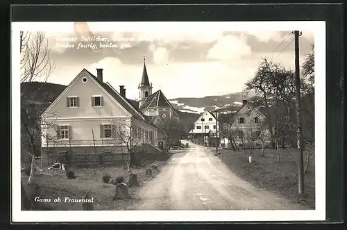 AK Gams ob Frauental, Ortsansicht mit Gasthaus u. Kirche