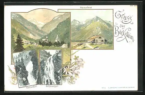 Lithographie Böckstein, Kesselfall, Schleierfall, Nassfeld