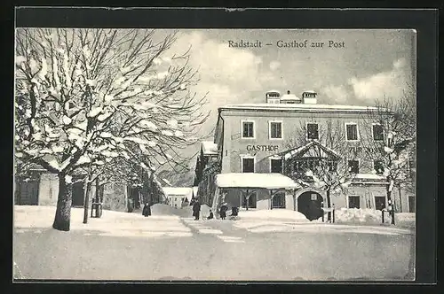 AK Radstadt, Gasthof zur Post im Winter