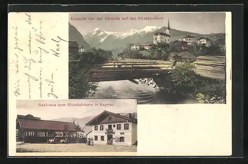 AK Kaprun, Gasthaus zum Kitzsteinhorn, Aussicht von der Veranda auf das Kitzsteinhorn