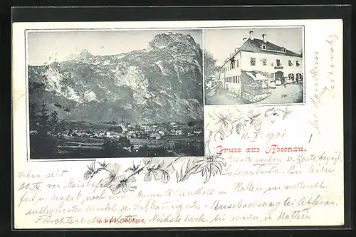 AK Abtenau, Gasthaus, Teilansicht mit Kirche