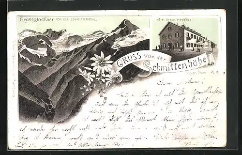 Lithographie Zell am See, Hotel Schmittenhöhe, Blick zum Grossglockner