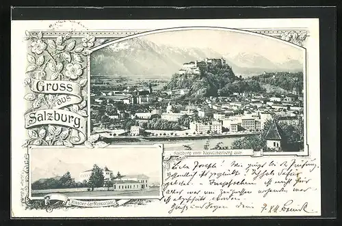 AK Salzburg, Stadt vom Kapuzinerberg aus, Kloster der Missionare