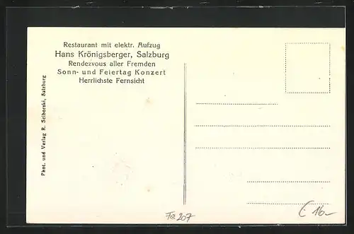 AK Salzburg, Restaurant Hans Krönigsberger mit elektr. Aufzug