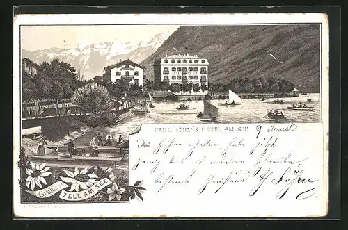 Lithographie Zell am See, Carl Böhms Hotel am See