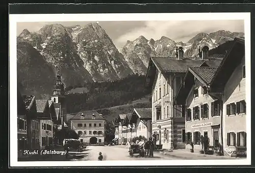 AK Kuchl, Ortspartie mit Bergen