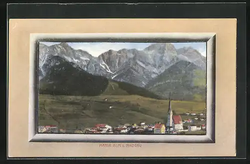 AK Maria Alm, Ortspartie mit Bergen