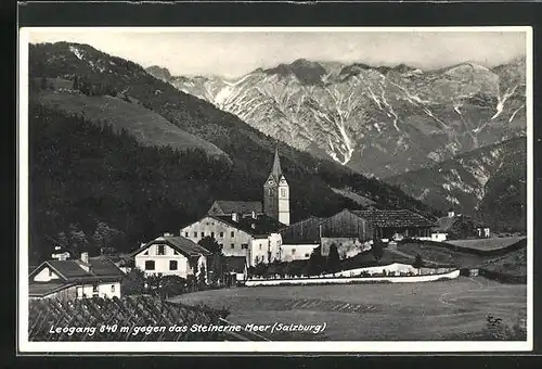 AK Leogang, Ortsansicht mit Blick gegen das Steinerne Meer