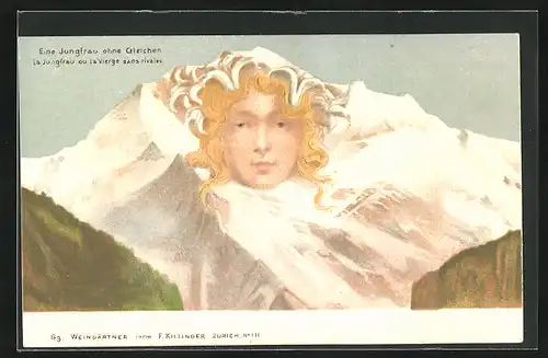 Lithographie Killinger Nr. 111: Eine Jungfrau ohne Gleichen, Berg mit Gesicht / Berggesichter