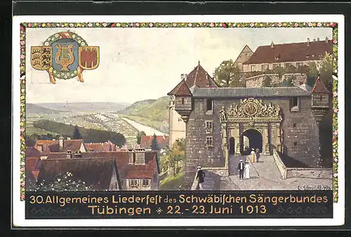 Künstler-AK Ganzsache PP27C186 /02: Tübingen, 30. Allgem. Sängerfest des schwäb. Sängerbundes 1913