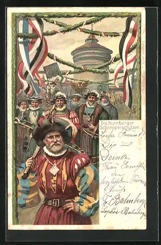Künstler-AK Nürnberg, Turnfest 1903, Die Nürnberger Schnepperschützten
