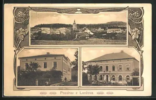 AK Lanzov, Gasthaus, Ortsansicht