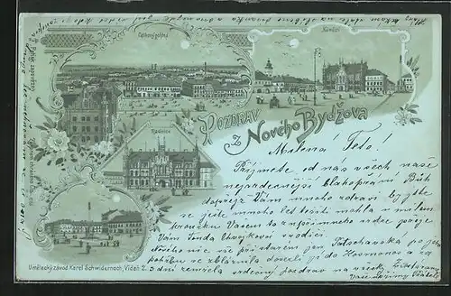 Mondschein-Lithographie Novy Bydzov, Radnice, Namesti, Celkovy pohled