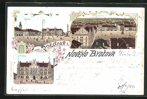 Lithographie Novy Bydzov, Radnice, Celkovy pohled, Namesti