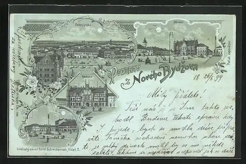 Mondschein-Lithographie Novy Bydzov, Radnice, Namesti, Ceklovy pohled