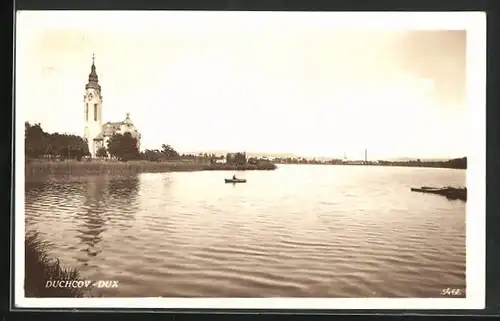 AK Dux / Duchcov, See und Kirche