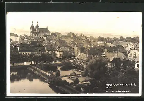AK Dux / Duchcov, Teilansicht mit Kirche und Park