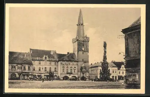 AK Kaaden / Kadan, Strassenpartie mit Kirche