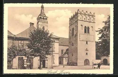 AK Leipnik /Lipnik, Zvonice, Turm mit Sonnenuhr