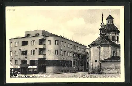 AK Leipnik /Lipnik, Mestské Domy, Sparkasse und Kirche