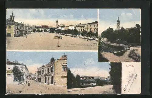 AK Leipnik /Lipnik, Námesti, Marktplatz mit Brunnen, Strassenpartie mit Buchdruckerei