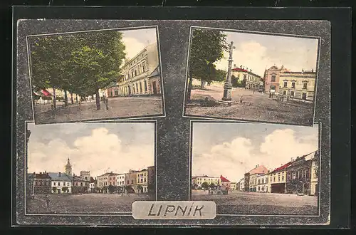 AK Leipnik /Lipnik, Námesti, Marktplatz, Strassenpartie mit Denkmal
