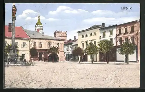 AK Leipnik /Lipnik, Ringplatz mit Mariensäule