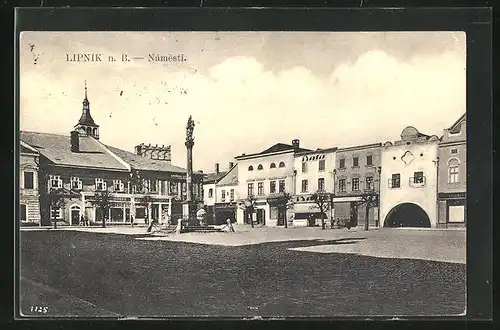 AK Leipnik /Lipnik, Námesti, Marktplatz mit Mariensäule im Sonnenschein