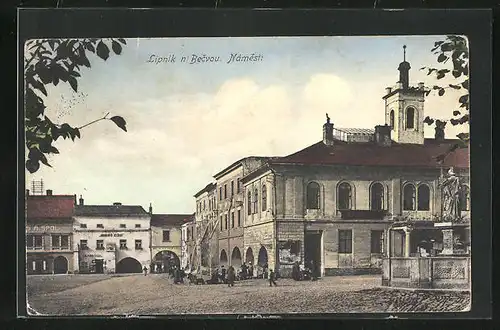 AK Leipnik /Lipnik, Námesti, Marktplatz mit Rathaus und Brunnen