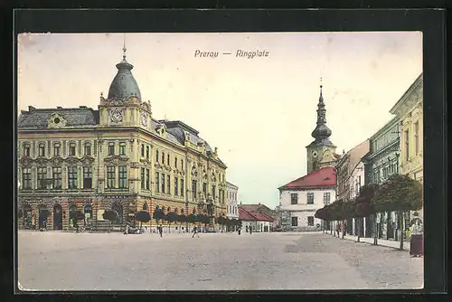 AK Prerau /Prerov, Hotel am Ringplatz, Kirche