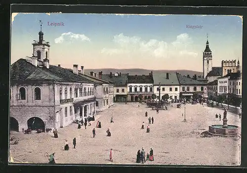 AK Leipnik /Lipnik, Brunnen auf dem Ringplatz